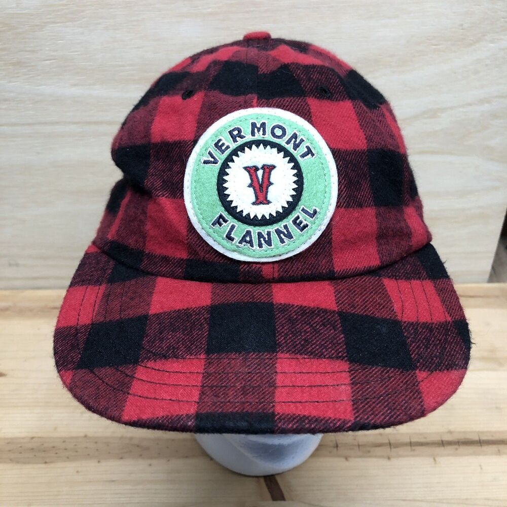 The Vermont Flannel Co Plaid Hat Cap Adjustable Leather Strapback Red Black